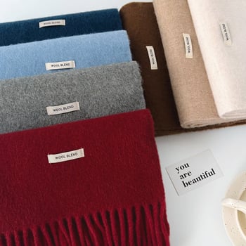 Вълнен шал, warp-knit тъкане, запазва топлината, зимен аксесоар с ресни