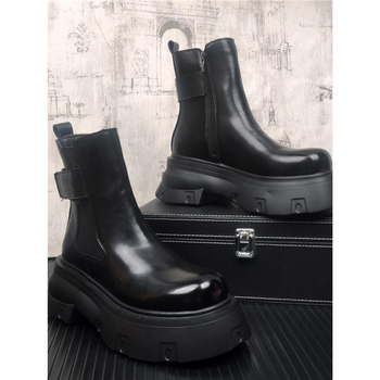 Férfi Chelsea csizmák természetes bőrből, vastag gumitalppal, belső műszálas rövid plüss béléssel, téli 2024