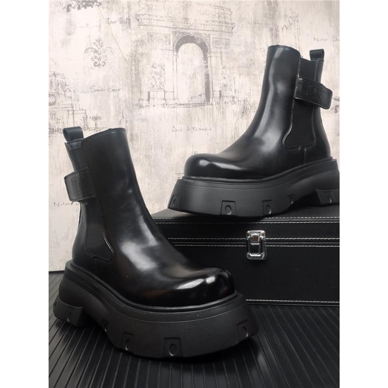 Férfi Chelsea csizmák természetes bőrből, vastag gumitalppal, belső műszálas rövid plüss béléssel, téli 2024