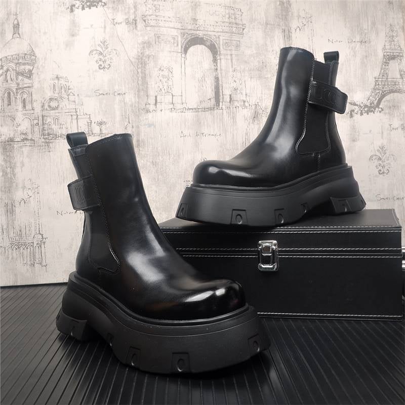 Férfi Chelsea csizmák természetes bőrből, vastag gumitalppal, belső műszálas rövid plüss béléssel, téli 2024