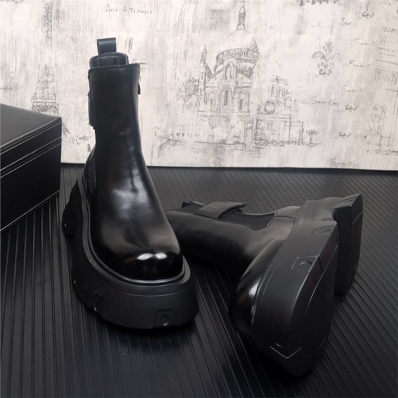 Férfi Chelsea csizmák természetes bőrből, vastag gumitalppal, belső műszálas rövid plüss béléssel, téli 2024