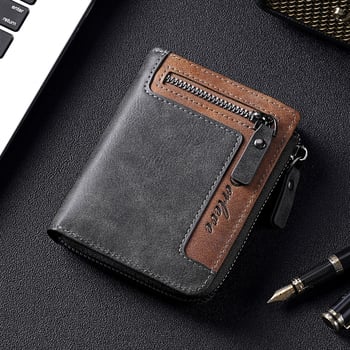 Portofel scurt din piele PU, finisaj oil-wax, 2 plieri, stil retro european-american, ultraușor, anti-magnetic, extensibil, multiple sloturi pentru carduri