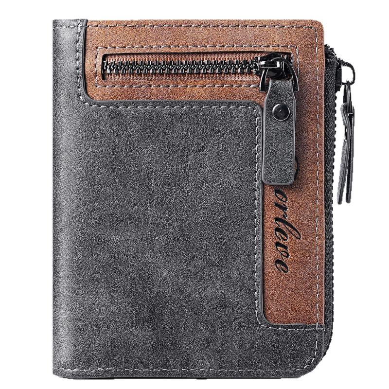 Portofel scurt din piele PU, finisaj oil-wax, 2 plieri, stil retro european-american, ultraușor, anti-magnetic, extensibil, multiple sloturi pentru carduri