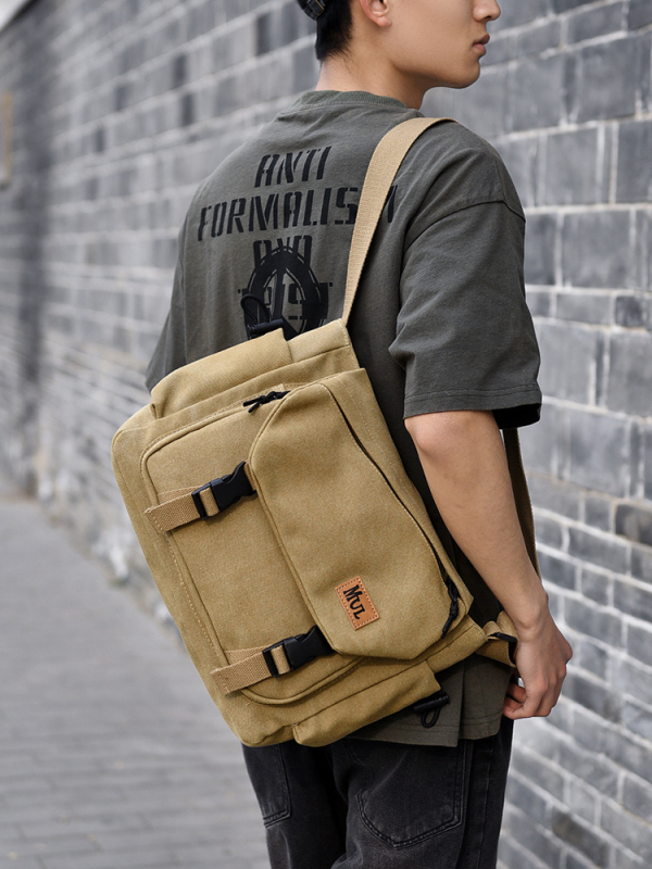 Geantă de umăr din pânză pentru bărbați, pentru călătorii de afaceri — capacitate mare, durabilă și respirabilă, căptușeală poliester, model monocrom