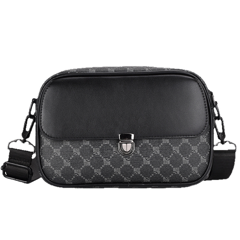 Geantă crossbody din piele PU pentru bărbați, model geometric, căptușeală poliester, impermeabilă, stil business commuting