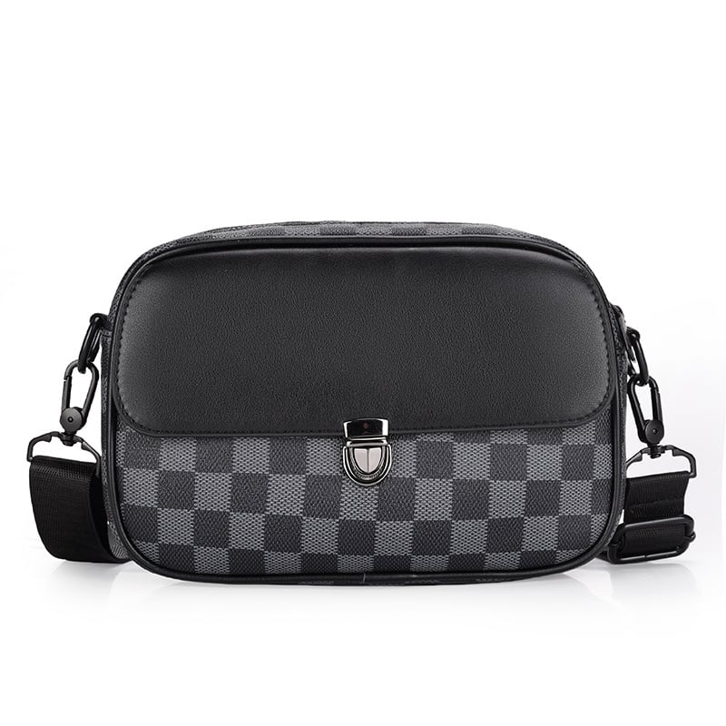 Geantă crossbody din piele PU pentru bărbați, model geometric, căptușeală poliester, impermeabilă, stil business commuting