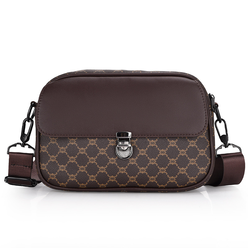 Geantă crossbody din piele PU pentru bărbați, model geometric, căptușeală poliester, impermeabilă, stil business commuting