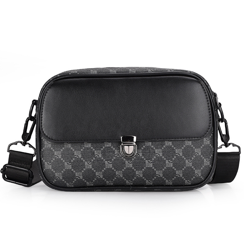 Geantă crossbody din piele PU pentru bărbați, model geometric, căptușeală poliester, impermeabilă, stil business commuting