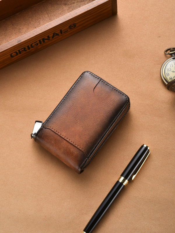 Goke PU RFID portofel cu protecție RFID, fermoar, compartimente multiple pentru carduri, capacitate mare