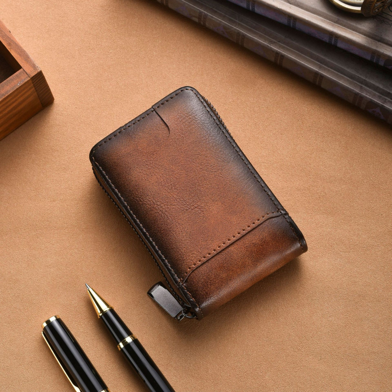 Goke PU RFID portofel cu protecție RFID, fermoar, compartimente multiple pentru carduri, capacitate mare