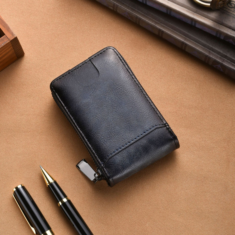 Goke PU RFID portofel cu protecție RFID, fermoar, compartimente multiple pentru carduri, capacitate mare