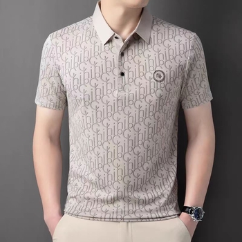 Πόλο πουκάμισο με στενή γραμμή, κοντό μανίκι, πολυεστερικό ύφασμα, εκτύπωση/βαφή