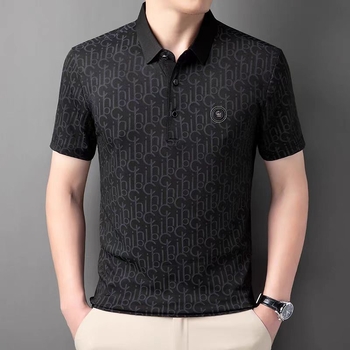 Πόλο πουκάμισο με στενή γραμμή, κοντό μανίκι, πολυεστερικό ύφασμα, εκτύπωση/βαφή