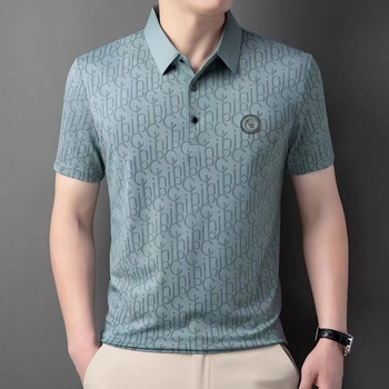 Πόλο πουκάμισο με στενή γραμμή, κοντό μανίκι, πολυεστερικό ύφασμα, εκτύπωση/βαφή