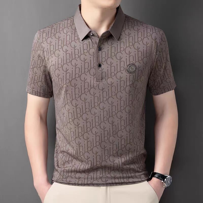 Πόλο πουκάμισο με στενή γραμμή, κοντό μανίκι, πολυεστερικό ύφασμα, εκτύπωση/βαφή