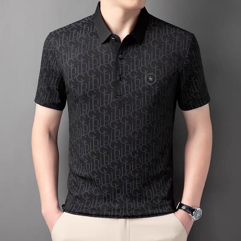 Πόλο πουκάμισο με στενή γραμμή, κοντό μανίκι, πολυεστερικό ύφασμα, εκτύπωση/βαφή