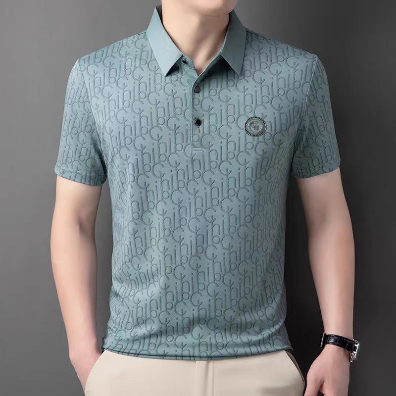 Πόλο πουκάμισο με στενή γραμμή, κοντό μανίκι, πολυεστερικό ύφασμα, εκτύπωση/βαφή