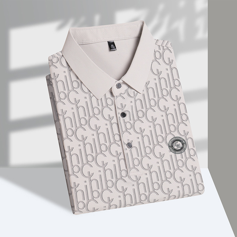 Πόλο πουκάμισο με στενή γραμμή, κοντό μανίκι, πολυεστερικό ύφασμα, εκτύπωση/βαφή