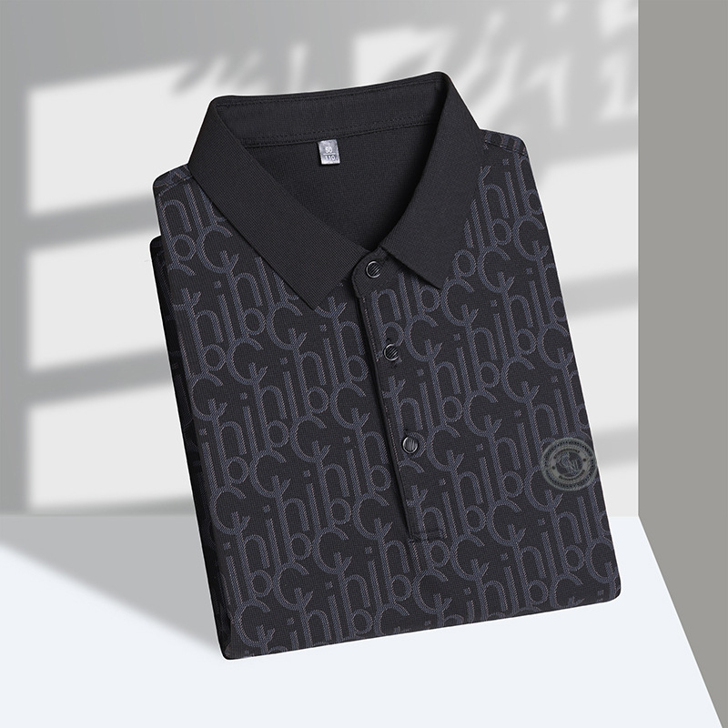 Πόλο πουκάμισο με στενή γραμμή, κοντό μανίκι, πολυεστερικό ύφασμα, εκτύπωση/βαφή