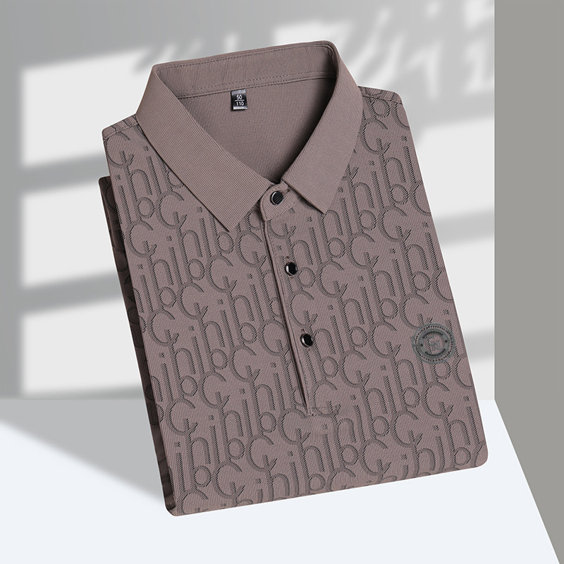 Πόλο πουκάμισο με στενή γραμμή, κοντό μανίκι, πολυεστερικό ύφασμα, εκτύπωση/βαφή