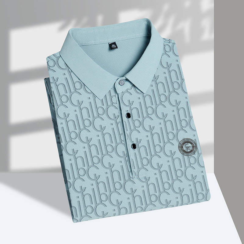 Πόλο πουκάμισο με στενή γραμμή, κοντό μανίκι, πολυεστερικό ύφασμα, εκτύπωση/βαφή