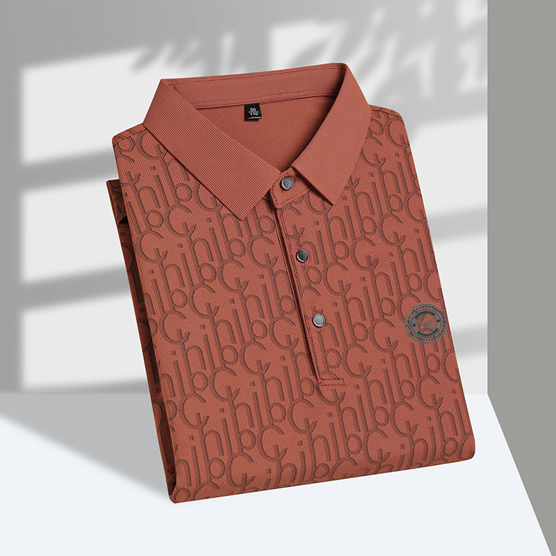 Πόλο πουκάμισο με στενή γραμμή, κοντό μανίκι, πολυεστερικό ύφασμα, εκτύπωση/βαφή