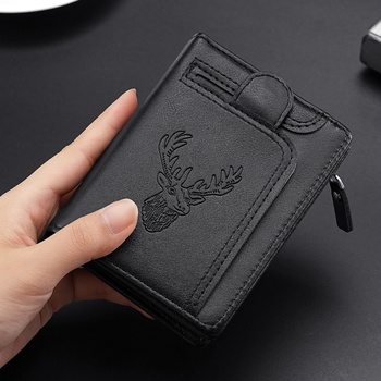 CarrKen PVC dvostruko preklopni novčanik za kartice s retro motivom glave jelena, zip pretinac za kovanice, poliester podstava, proljeće 2025