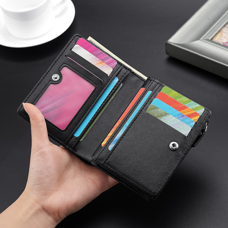 CarrKen PVC dvostruko preklopni novčanik za kartice s retro motivom glave jelena, zip pretinac za kovanice, poliester podstava, proljeće 2025