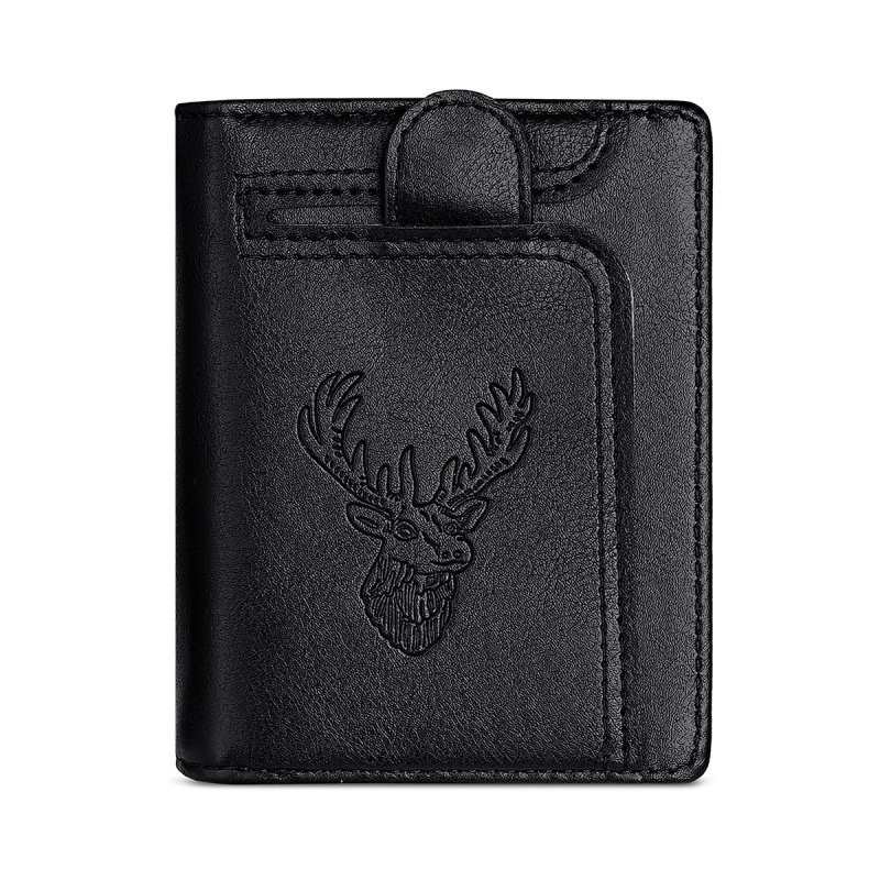 CarrKen PVC dvostruko preklopni novčanik za kartice s retro motivom glave jelena, zip pretinac za kovanice, poliester podstava, proljeće 2025