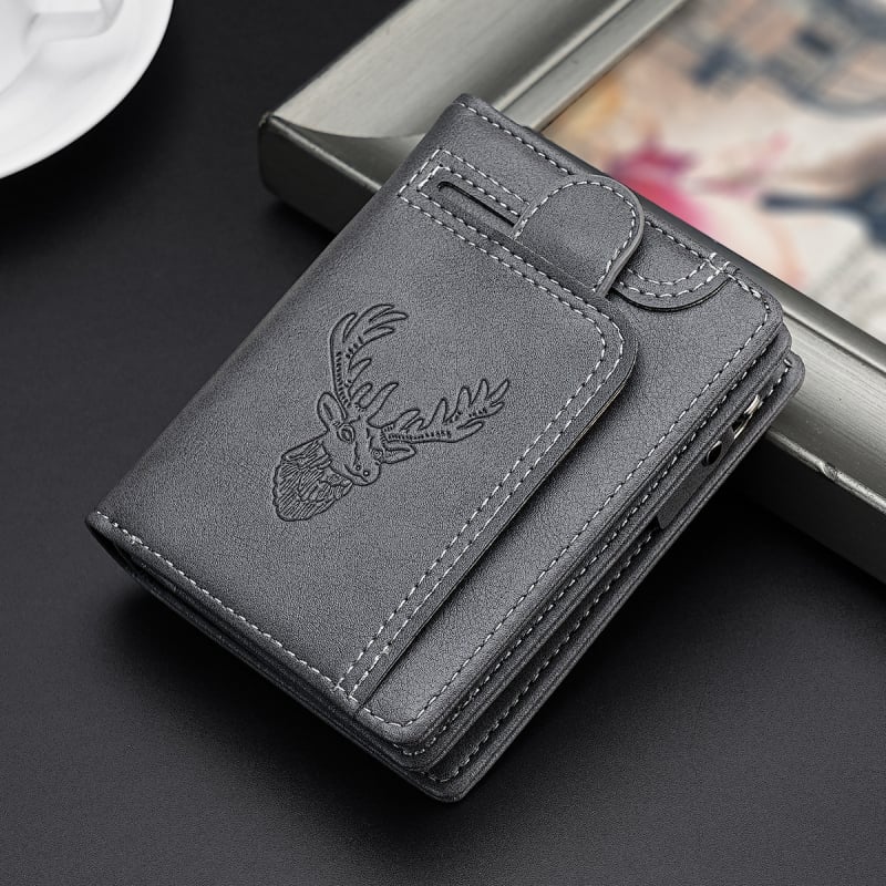 CarrKen PVC dvostruko preklopni novčanik za kartice s retro motivom glave jelena, zip pretinac za kovanice, poliester podstava, proljeće 2025