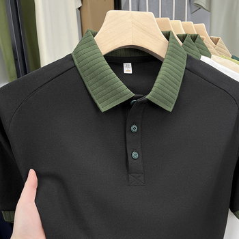 Πόλο πουκάμισο με σχέδιο saddle-shoulder, φαρδιά γραμμή, ύφασμα πολυεστέρα 96%, μοτίβο μπλοκ