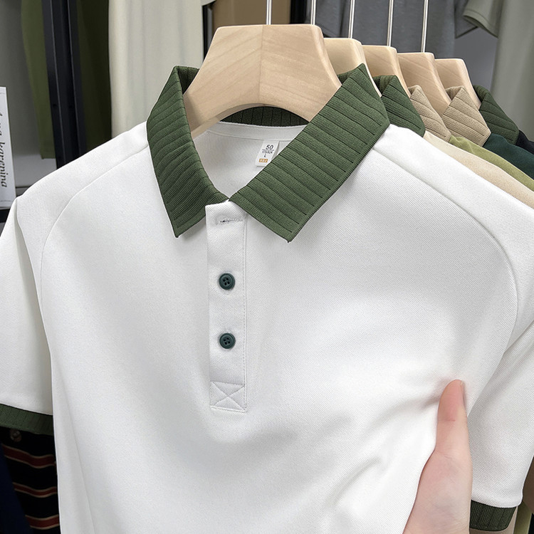 Πόλο πουκάμισο με σχέδιο saddle-shoulder, φαρδιά γραμμή, ύφασμα πολυεστέρα 96%, μοτίβο μπλοκ