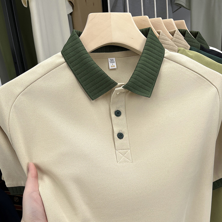 Πόλο πουκάμισο με σχέδιο saddle-shoulder, φαρδιά γραμμή, ύφασμα πολυεστέρα 96%, μοτίβο μπλοκ