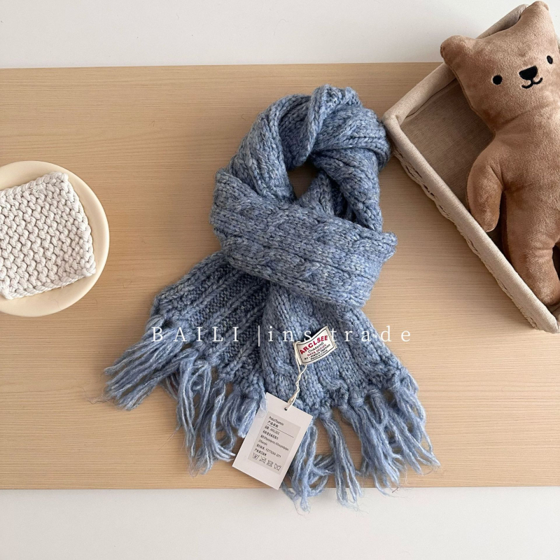 Šal s balaklavom i resicama, korejskog stila, obična tkanina (Plain weave), warp knitting, 61-70% vuna, zima