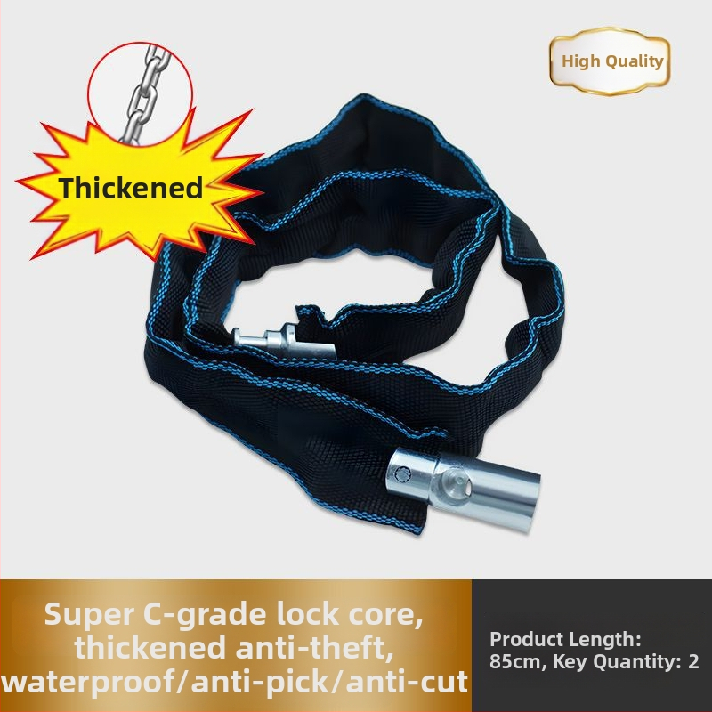 Lopás elleni kerékpárlánc zár – hordozható, vastagított és hosszabb lánc, elektromos és hegyi kerékpárokhoz