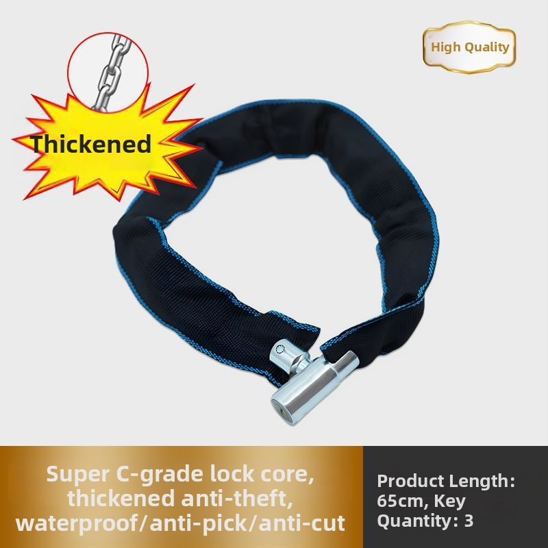 Lopás elleni kerékpárlánc zár – hordozható, vastagított és hosszabb lánc, elektromos és hegyi kerékpárokhoz