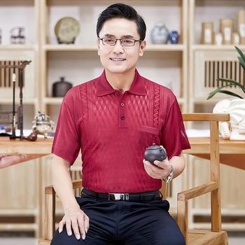 Pánske krátke rukávy tričko, pulóverový štýl, golier rever, ľahká priedušná pletenina, leto 2024