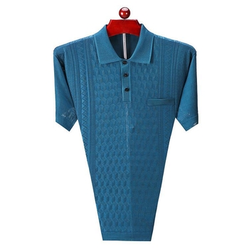 Pánske krátke rukávy tričko, pulóverový štýl, golier rever, ľahká priedušná pletenina, leto 2024