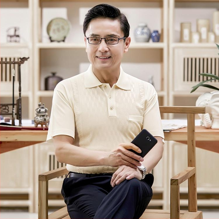 Мъжка тениска с къс ръкав, пуловерен стил, яка лапел, лека дишаща плетка, лято 2024