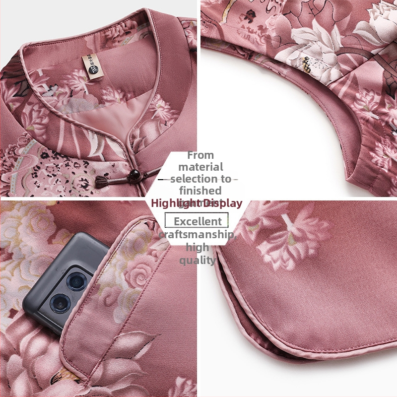 Vesta pre matky stredného a staršieho veku, čínsky retro štýl, kvetinový žakár polyester, viac ako 95% polyesteru, dĺžka 65–80 cm, jesenná premiéra 2025