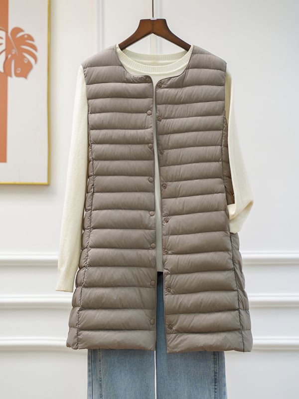 Γυναικείο γιλέκο με πούπουλα, μεσαίου μήκους, στενή γραμμή, εξωτερικό νάιλον, γέμισμα από πάπια 50%