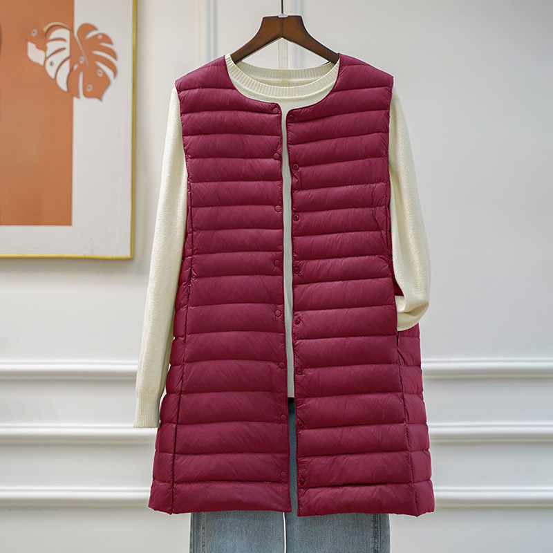 Γυναικείο γιλέκο με πούπουλα, μεσαίου μήκους, στενή γραμμή, εξωτερικό νάιλον, γέμισμα από πάπια 50%