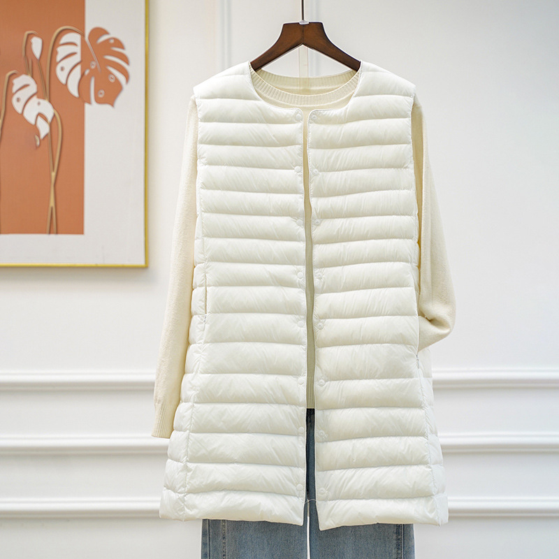 Γυναικείο γιλέκο με πούπουλα, μεσαίου μήκους, στενή γραμμή, εξωτερικό νάιλον, γέμισμα από πάπια 50%