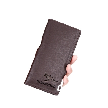 Portofel masculin lung cu imprimare a logo-ului - Material PU, stil urban minimalist, impermeabil și rezistent la uzură, pentru utilizare zilnică