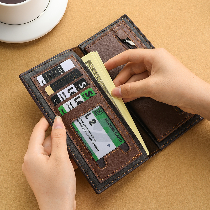 Moonlight moria Portofel bărbați lung – Material PU, Ultra-ușor, Capacitate mare, Mai multe compartimente pentru carduri, Stil urban minimalist