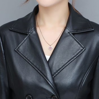 Palton lung din piele de miel, cu guler din blană de vulpe, stil coreean, lungime peste genunchi, căptușit cu fleece