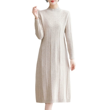 Haljina od viskoze, A linija, srednja duljina, poluo vratnik, dugi rukavi, pulover