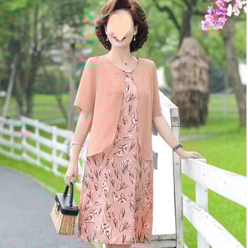 Ženska ljetna haljina od šifona i poliestera, A-linija, srednja duljina, polo ovratnik, kratki rukav, street-hipster stil