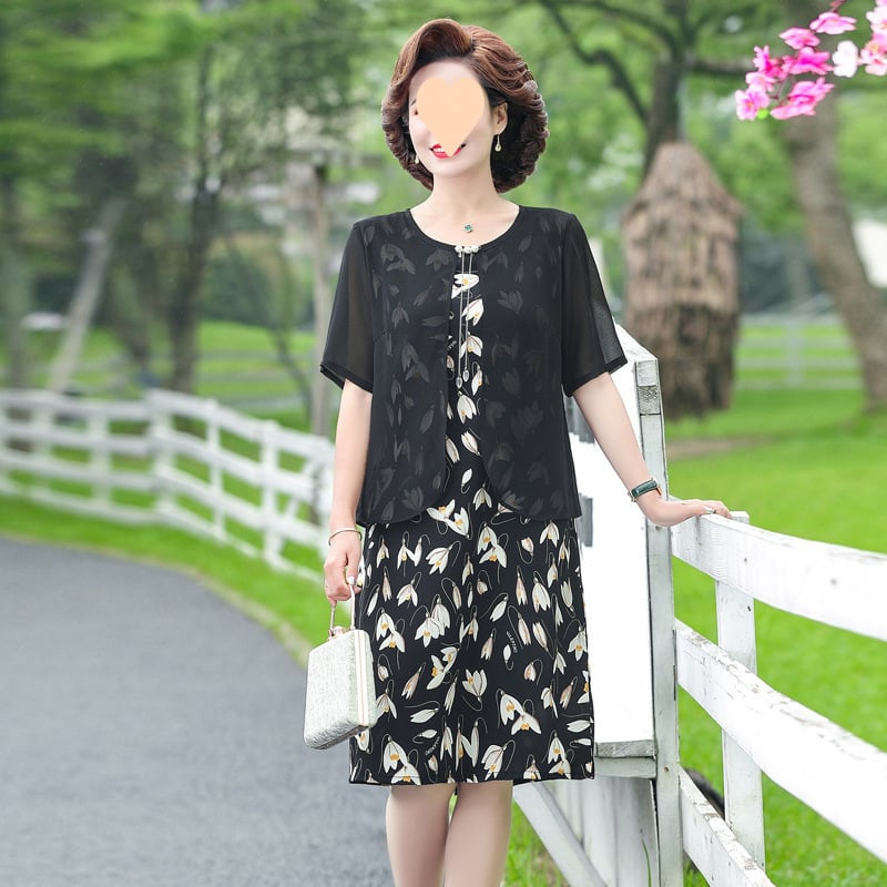 Ženska ljetna haljina od šifona i poliestera, A-linija, srednja duljina, polo ovratnik, kratki rukav, street-hipster stil