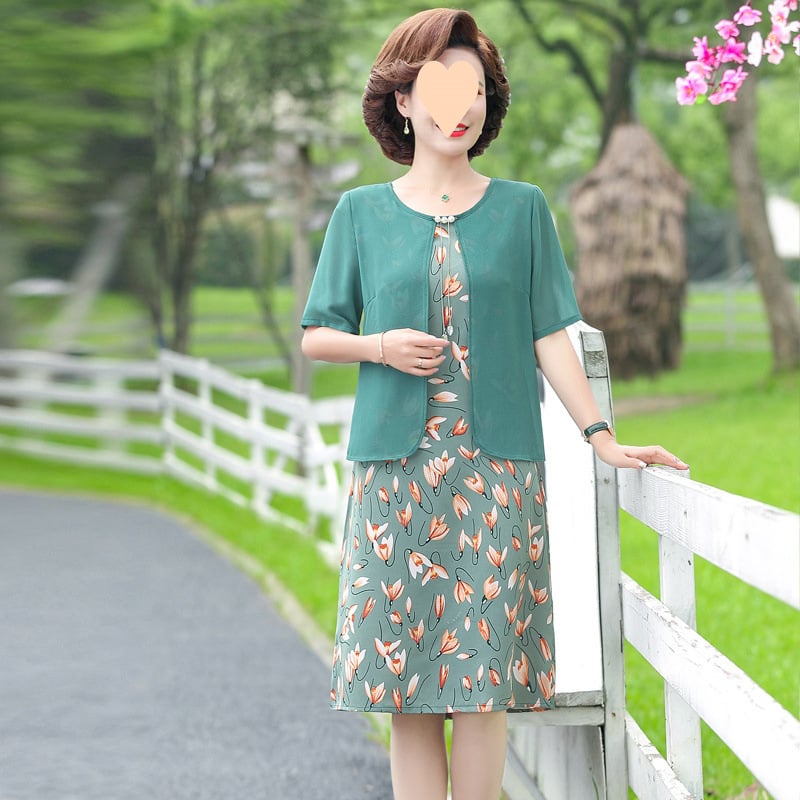 Ženska ljetna haljina od šifona i poliestera, A-linija, srednja duljina, polo ovratnik, kratki rukav, street-hipster stil